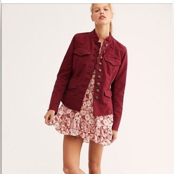 Free People Red Ella Utility Jacket. Small - Picture 2 of 10